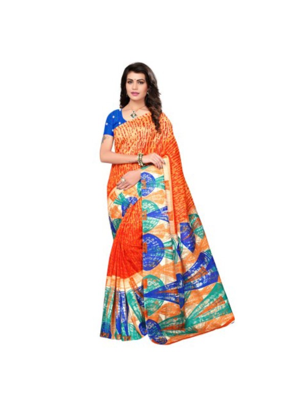 Printed Bhagalpuri Art Silk orange with multicolor