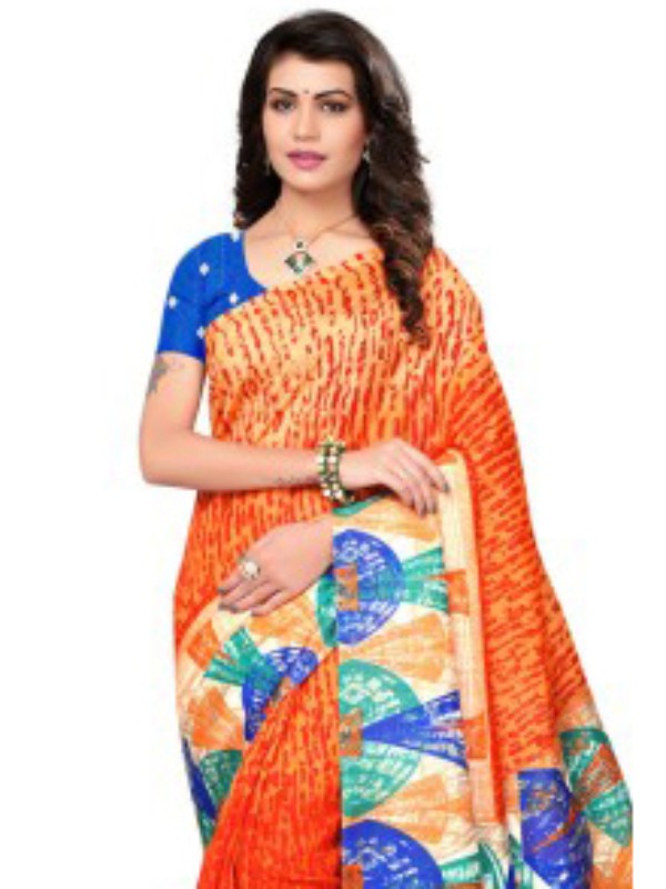 Printed Bhagalpuri Art Silk orange with multicolor