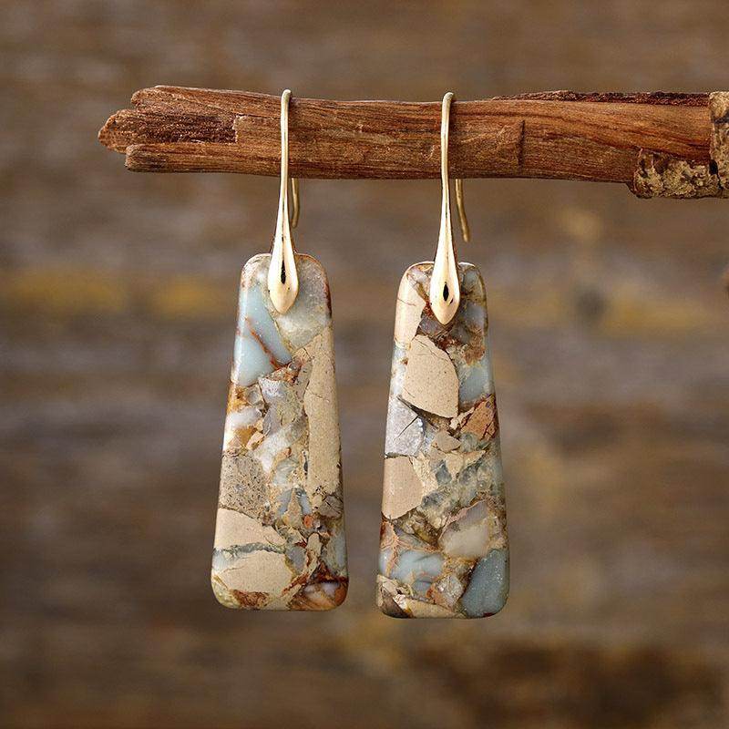 Copper Natural Stone Earrings with Platinum and Gold Plating