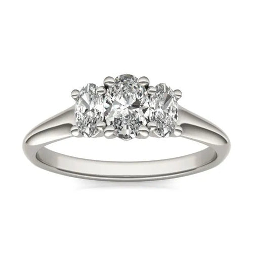 1 CTW Oval Lab Grown Diamond Three Stone Engagement Ring 14K White