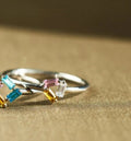 925 Rectangular Birthstone Ring Female Simple Fashion 3-6 Diamond