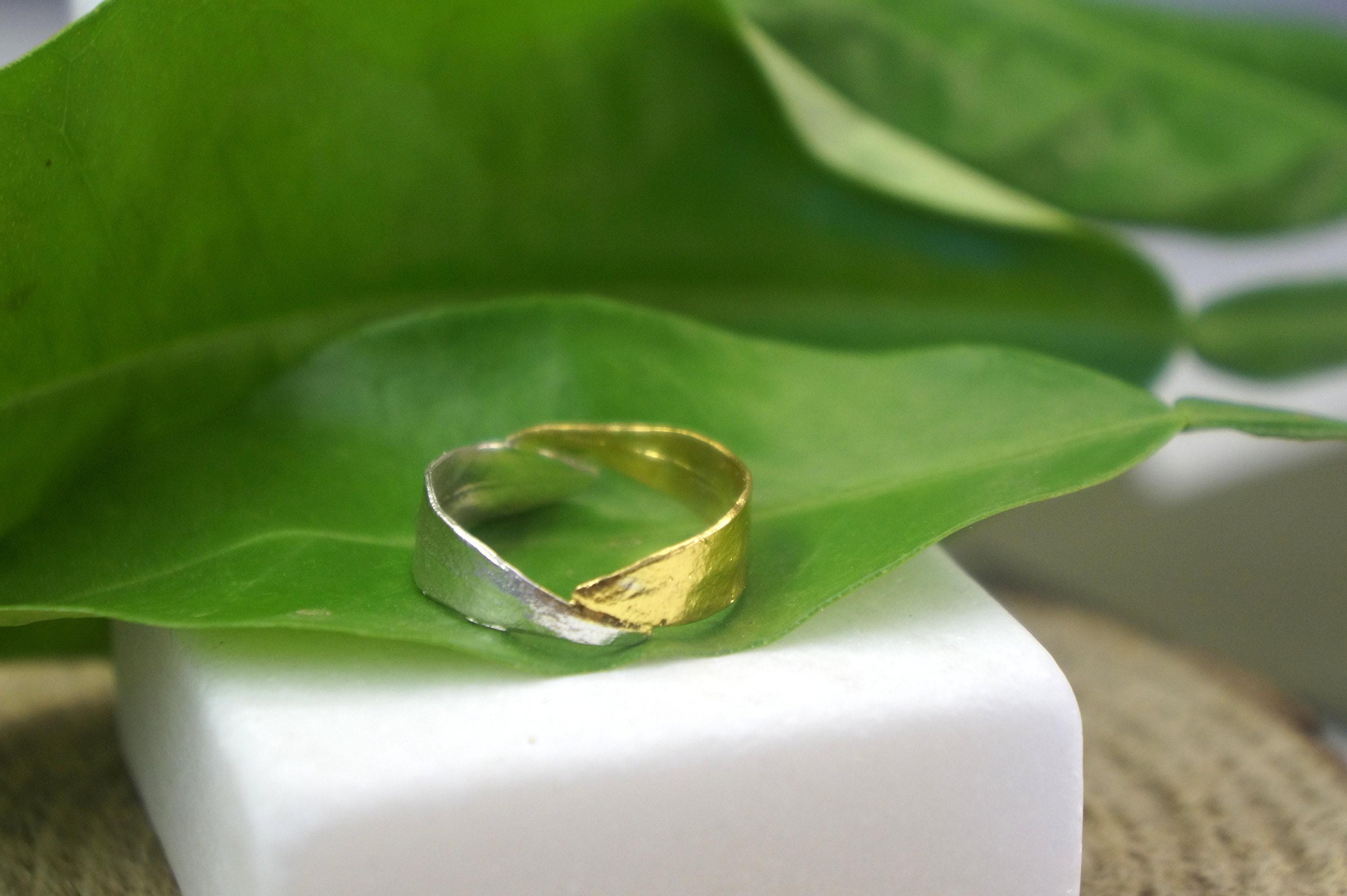 Olive Leaf Ring - Two-Tone Sterling Silver with 14k Gold Plating