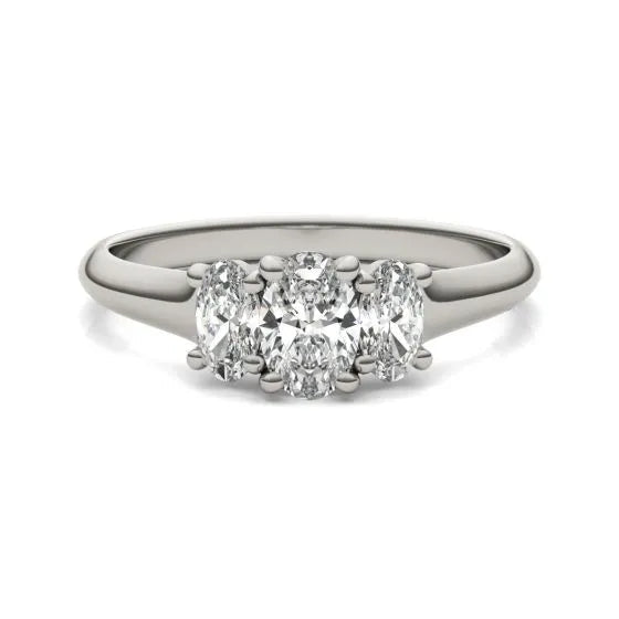 1 CTW Oval Lab Grown Diamond Three Stone Engagement Ring 14K White