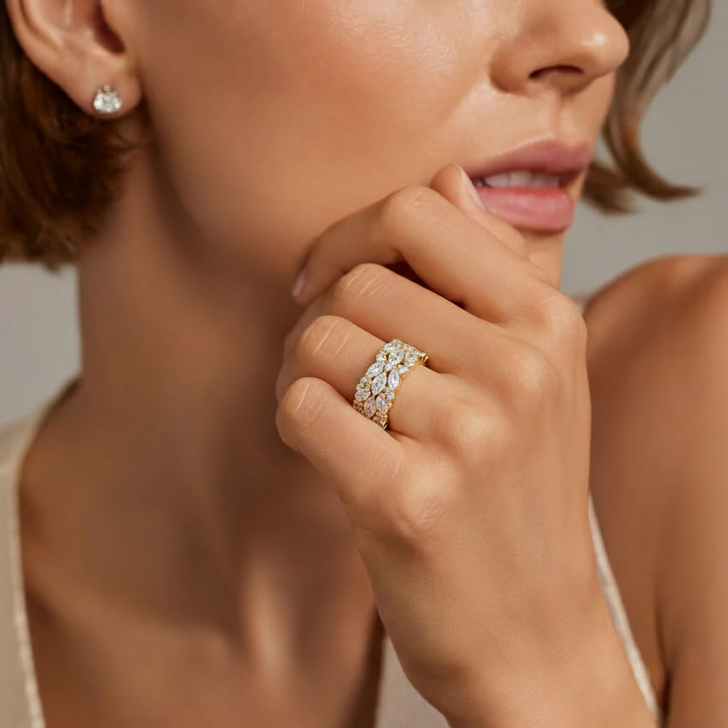 5.62ct Lab Diamond Ring | Marquise Band | IGI Certified | 10K White