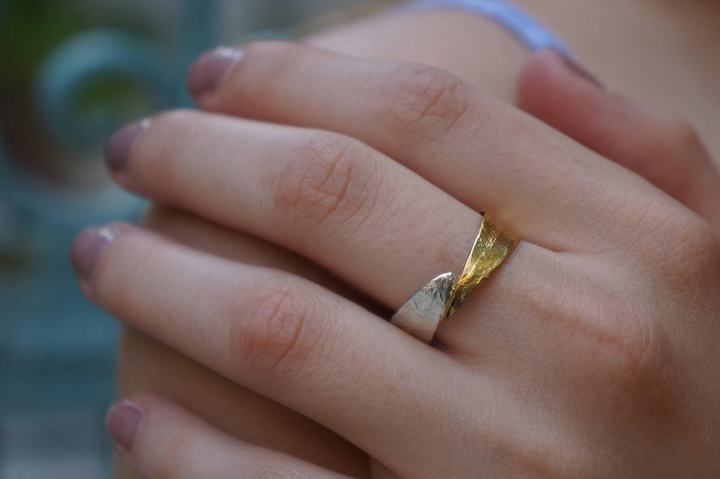 Olive Leaf Ring - Two-Tone Sterling Silver with 14k Gold Plating