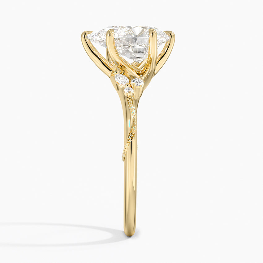 2ct Lab Diamond Ring | Pear Nature Vine | Marquise Accents | 10K White