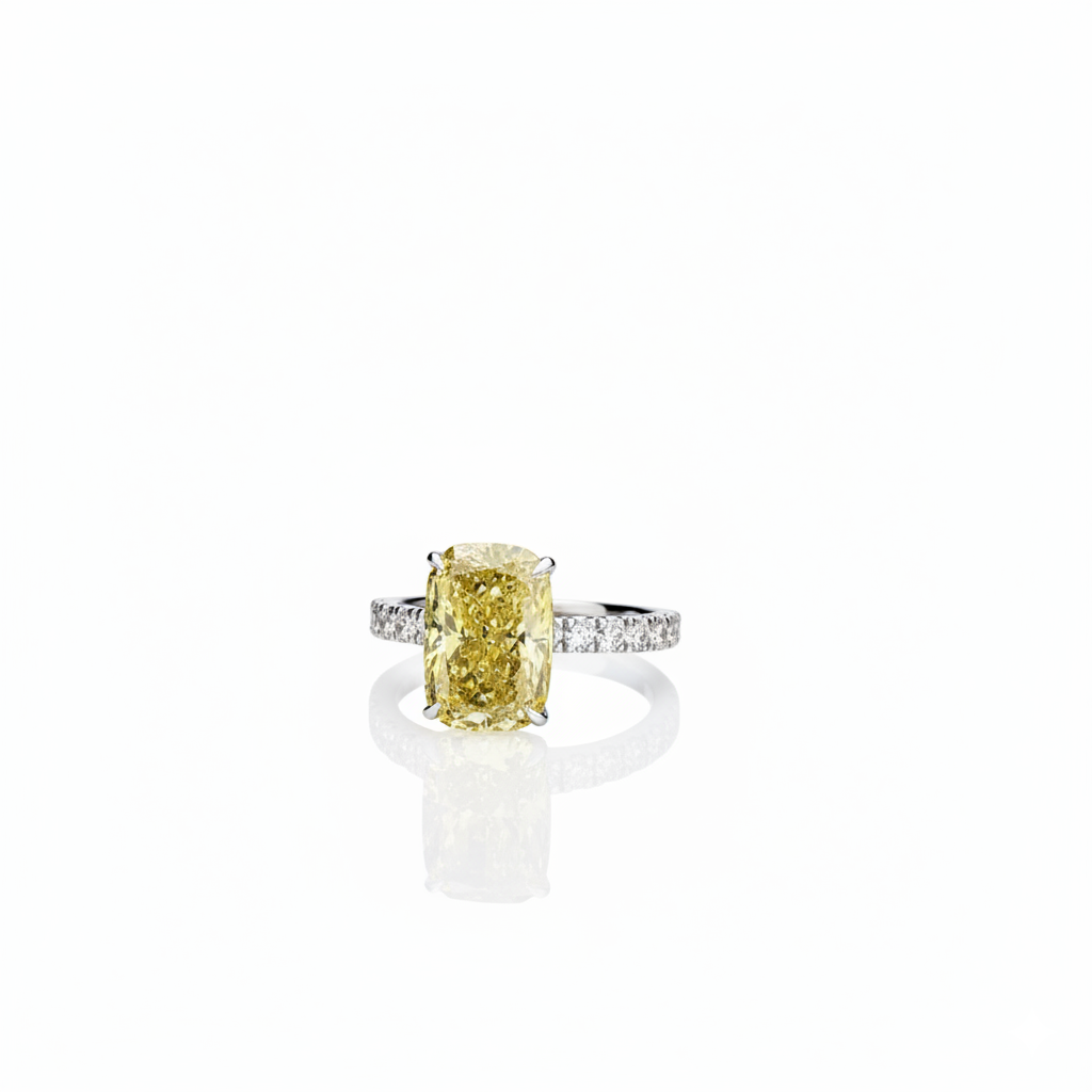 Women's 4.59ct Fancy Vivid Yellow Cushion Diamond Ring | 10K Gold |