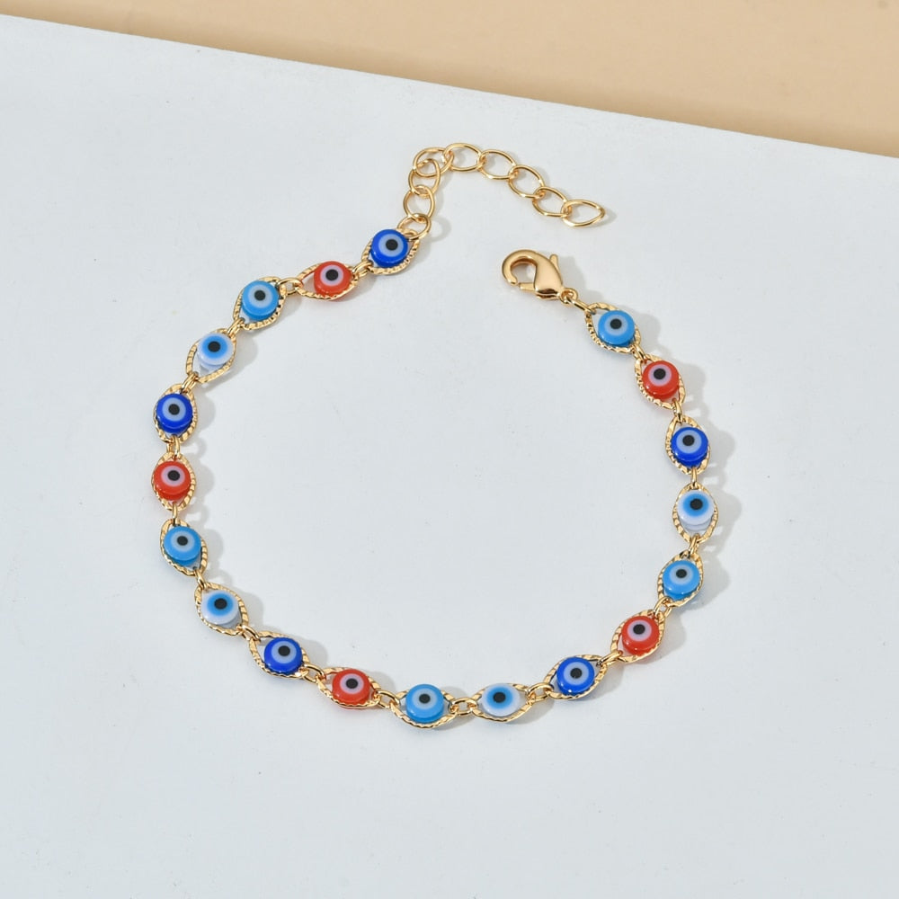 18k Gold Summer Evil Eye Anklet Bracelet