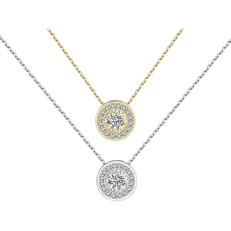 Faux Diamond Round Solitaire Pendant Halo Necklace | Gold Necklace for