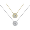 Faux Diamond Round Solitaire Pendant Halo Necklace | Gold Necklace for