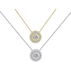 Faux Diamond Round Solitaire Pendant Halo Necklace | Gold Necklace for