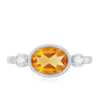 Natural 1 Carat Citrine Diamond Oval Engagement Ring in Bezel Set