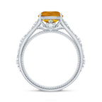 Vintage Style 8mm Citrine Cushion Cut Engagement Ring with Diamond