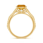 Vintage Style 8mm Citrine Cushion Cut Engagement Ring with Diamond