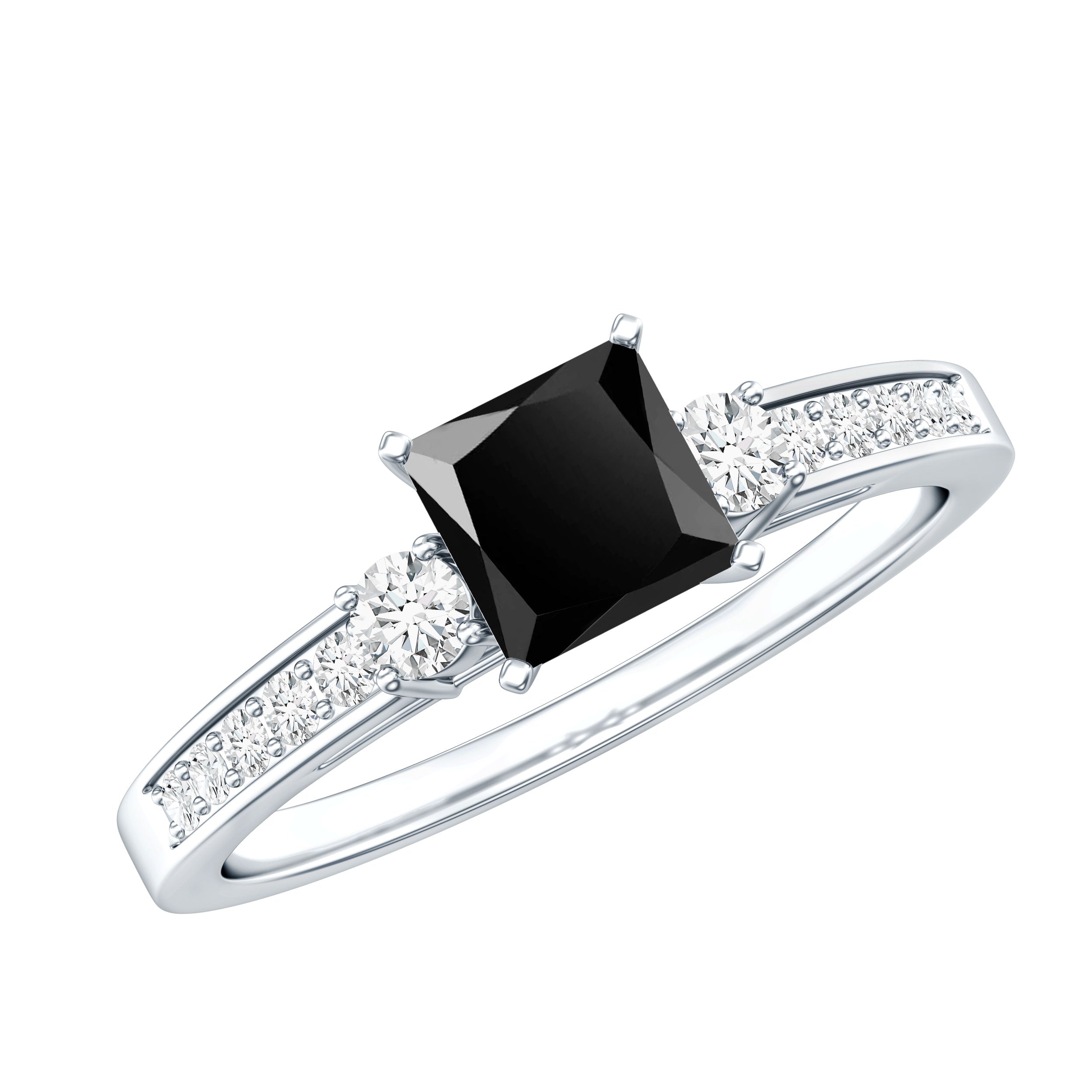 Certified 1 Carat Lab Grown Black and White Diamond Princess Cut Engagement Ring