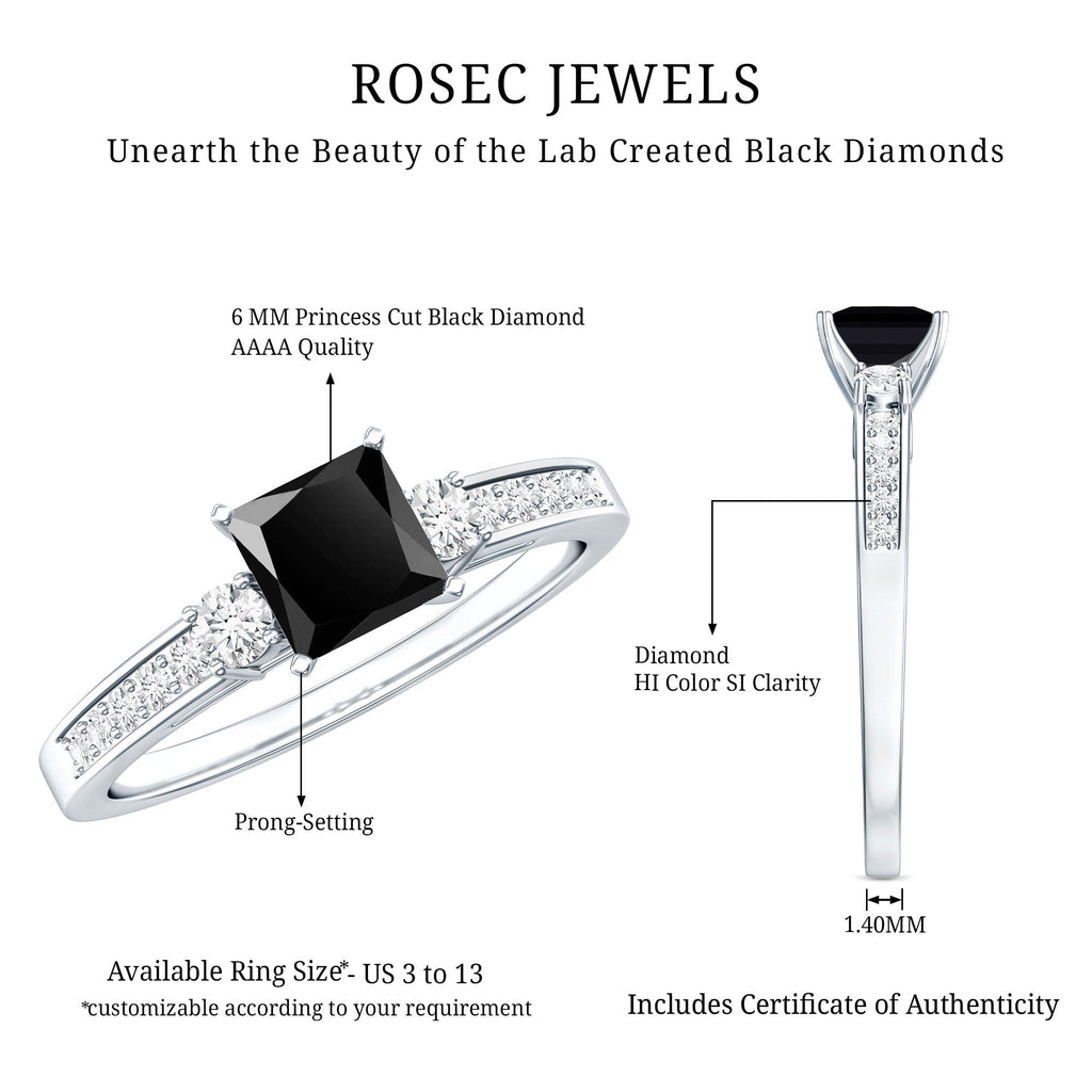 Certified 1 Carat Lab Grown Black and White Diamond Princess Cut Engagement Ring