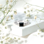 Certified 1 Carat Lab Grown Black and White Diamond Princess Cut Engagement Ring