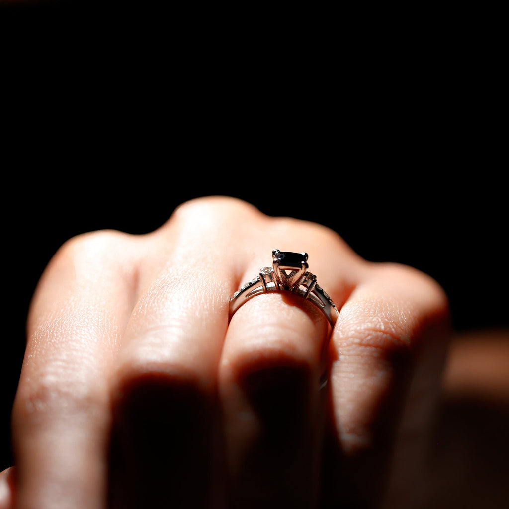 Certified 1 Carat Lab Grown Black and White Diamond Princess Cut Engagement Ring