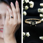 Certified 1 Carat Lab Grown Black and White Diamond Princess Cut Engagement Ring
