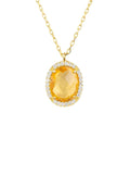 Beatrice Oval Gemstone Pendant Necklace Gold Citrine Hydro