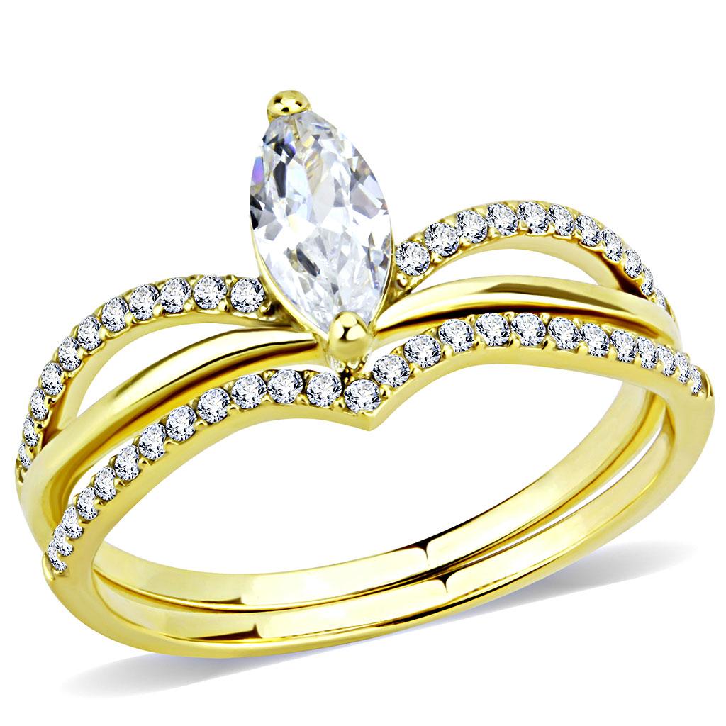 DA276 - IP Gold(Ion Plating) Stainless Steel Ring with AAA Grade CZ