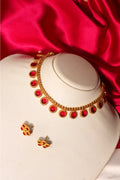 Red Premium Stylish Gold Plated Jewellery Set With Earring