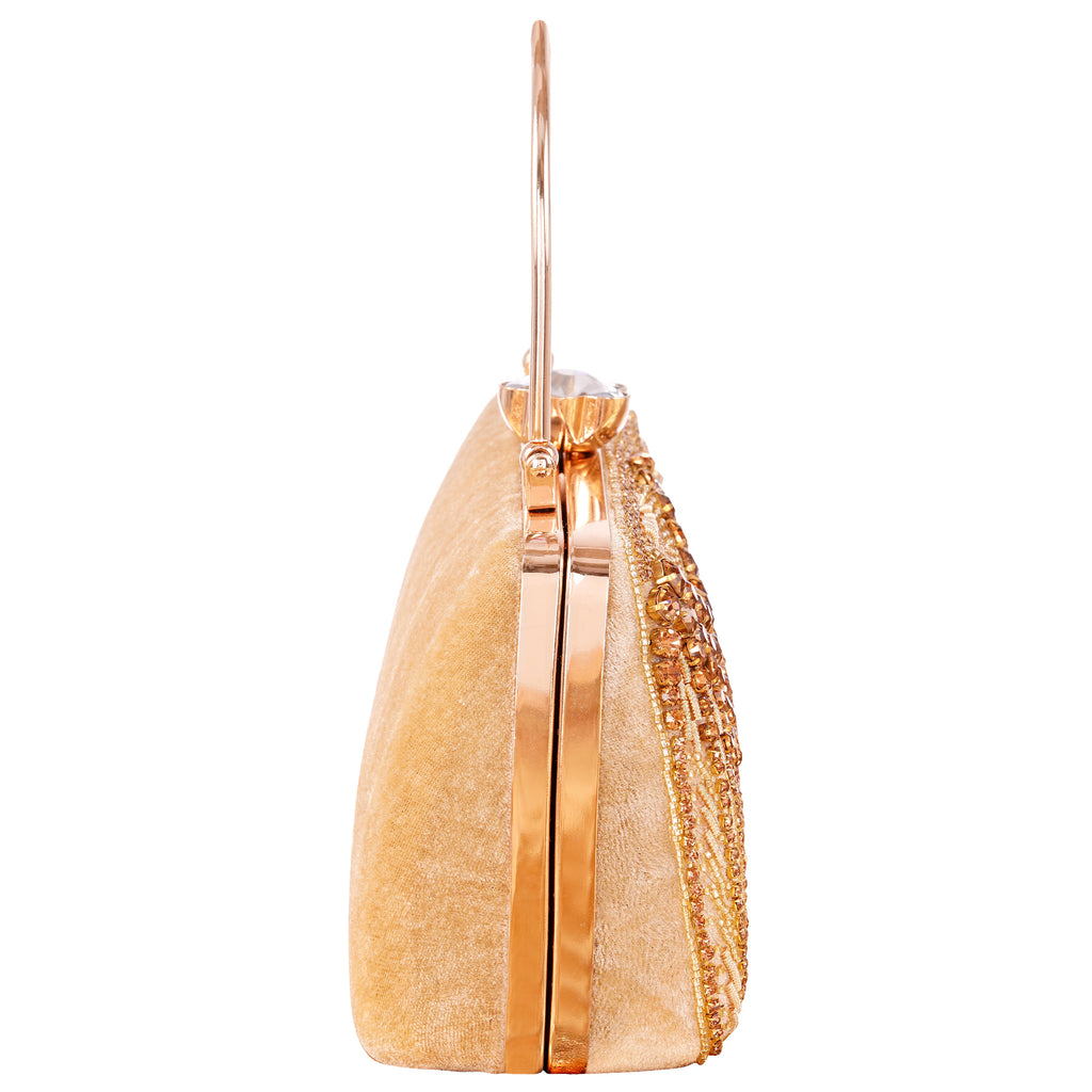A.E Designer Embroidered Golden Bridal Clutch for Women | Traditional