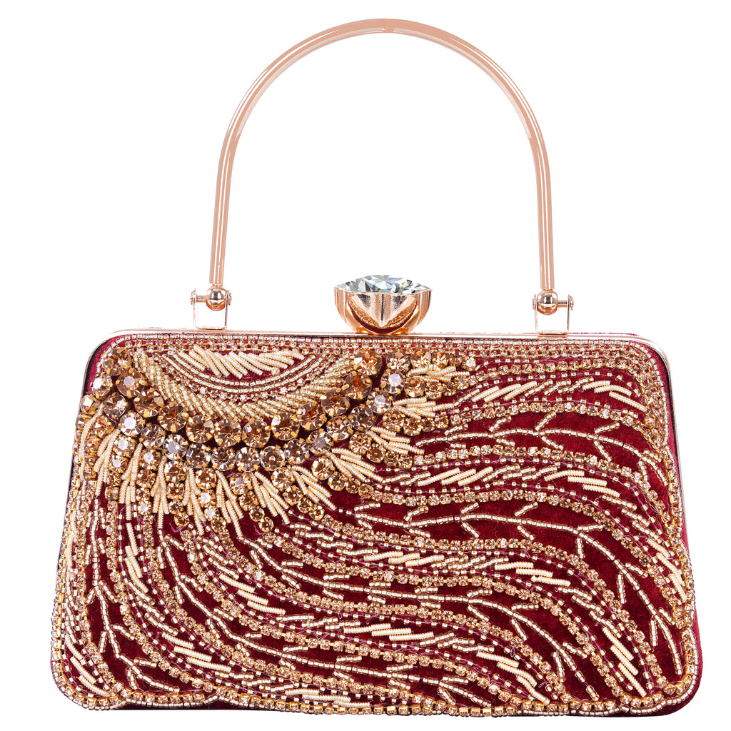 A.E Designer Embroidered Maroon Bridal Clutch for Women | Traditional