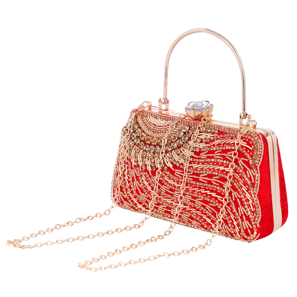 A.E Designer Embroidered Red Bridal Clutch for Women | Traditional