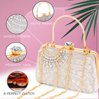 A.E Emboried Wedding Beautiful Silver Clutch |Fancy Ladies Purse |