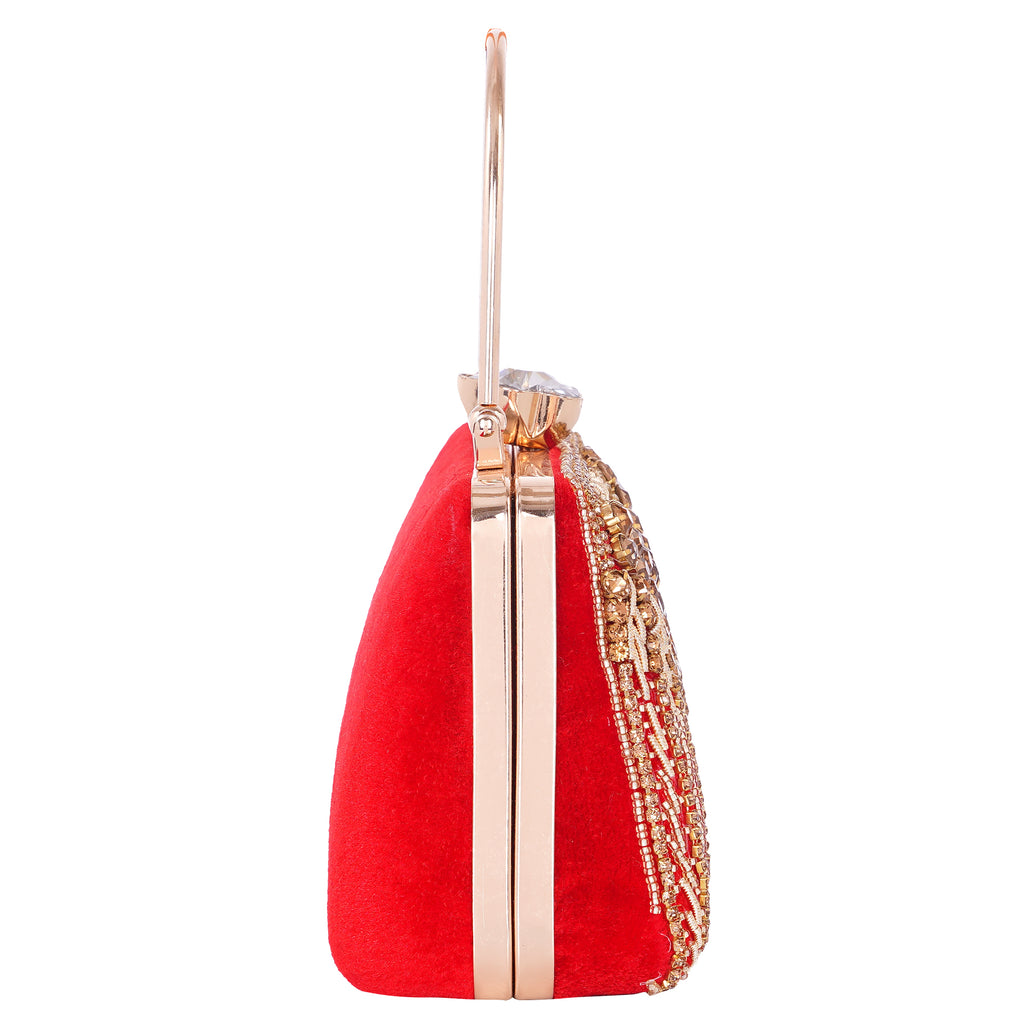 A.E Designer Embroidered Red Bridal Clutch for Women | Traditional