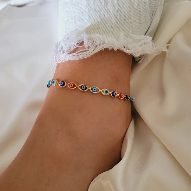 18k Gold Summer Evil Eye Anklet Bracelet