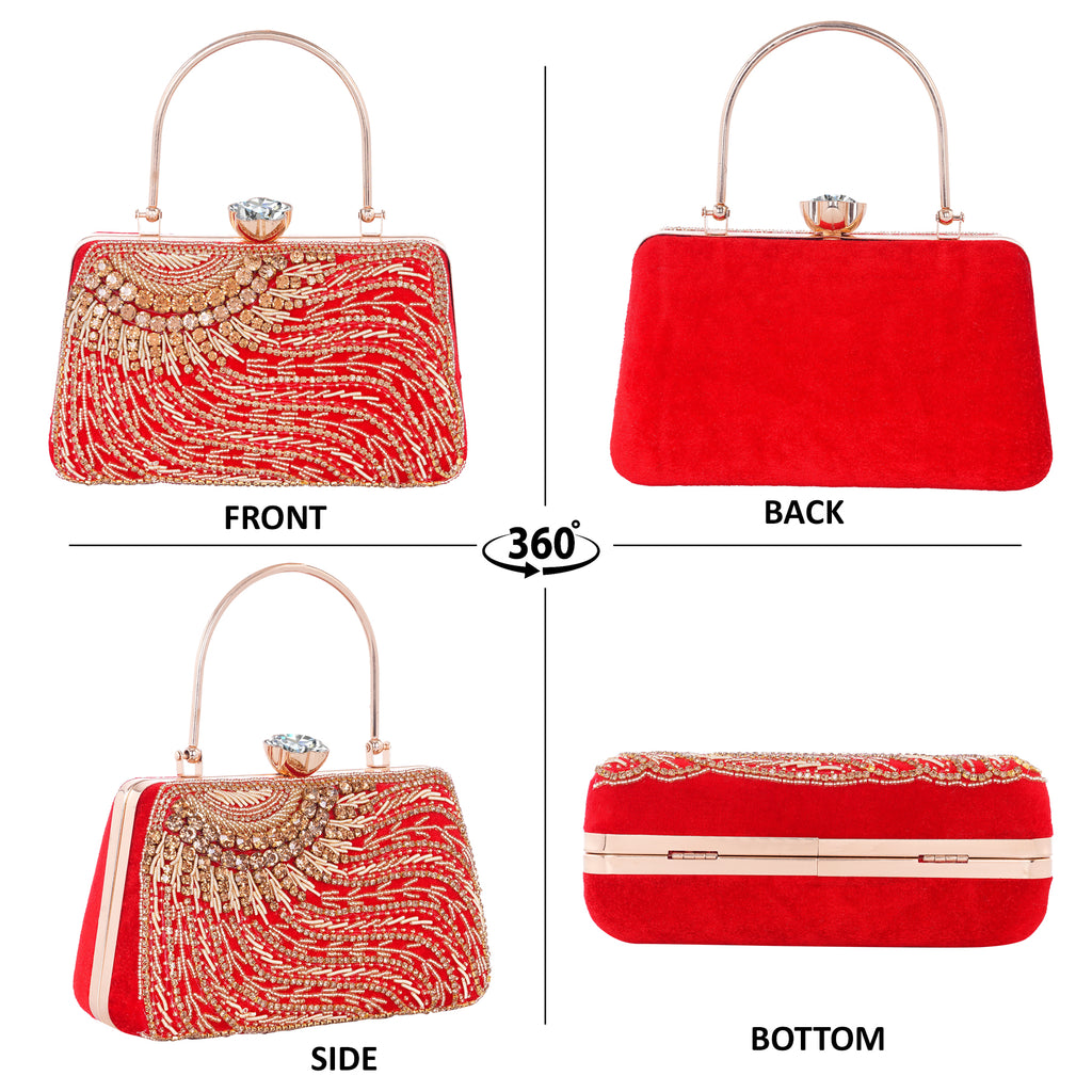 A.E Designer Embroidered Red Bridal Clutch for Women | Traditional