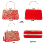 A.E Designer Embroidered Red Bridal Clutch for Women | Traditional