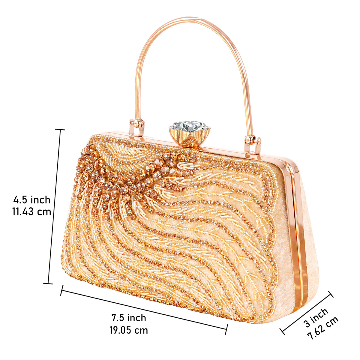 A.E Designer Embroidered Golden Bridal Clutch for Women | Traditional