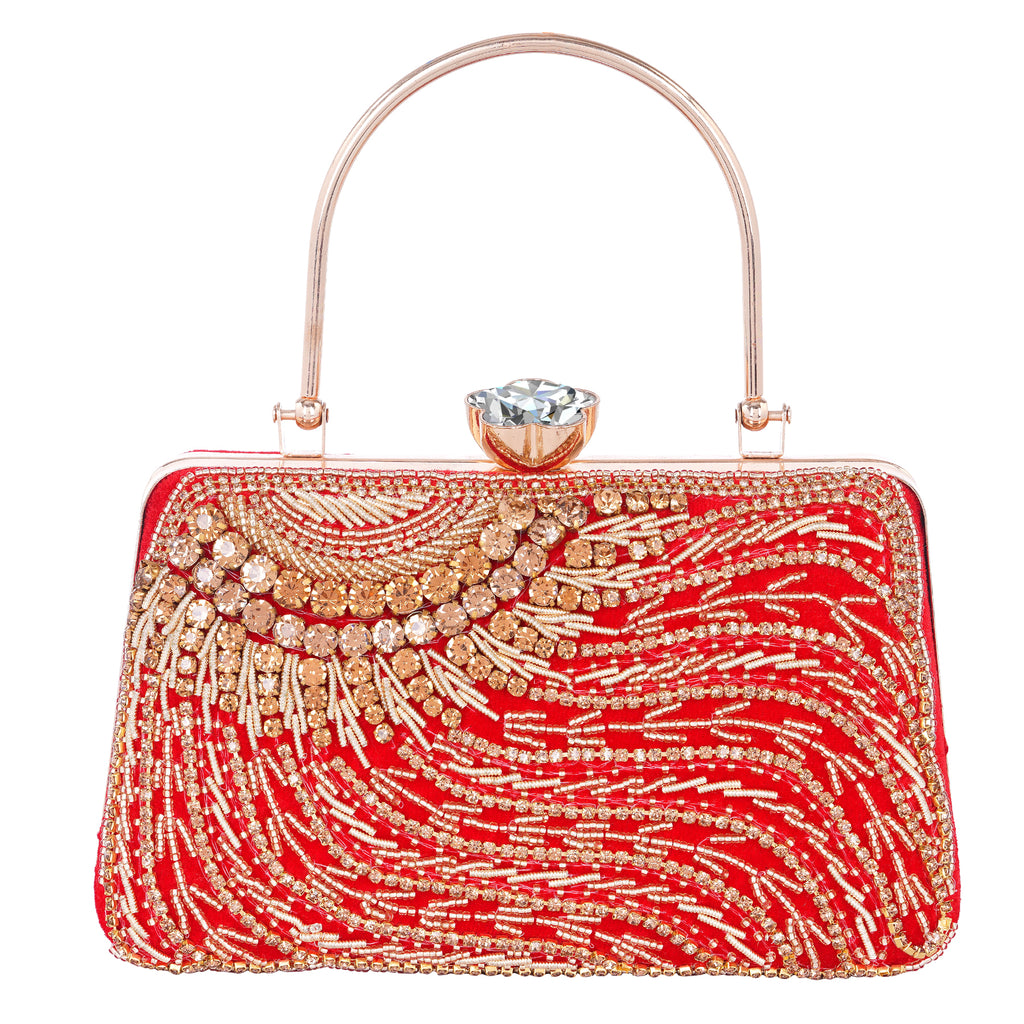 A.E Designer Embroidered Red Bridal Clutch for Women | Traditional