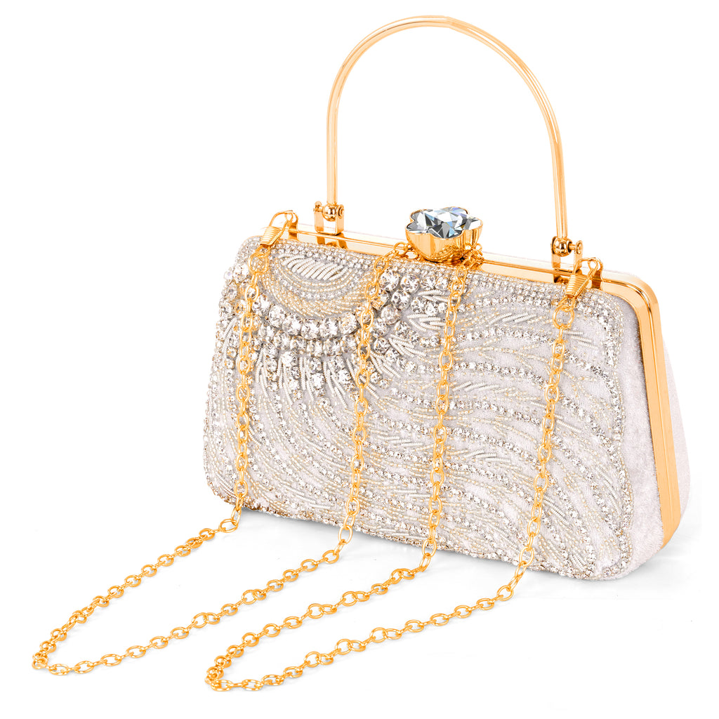 A.E Emboried Wedding Beautiful Silver Clutch |Fancy Ladies Purse |