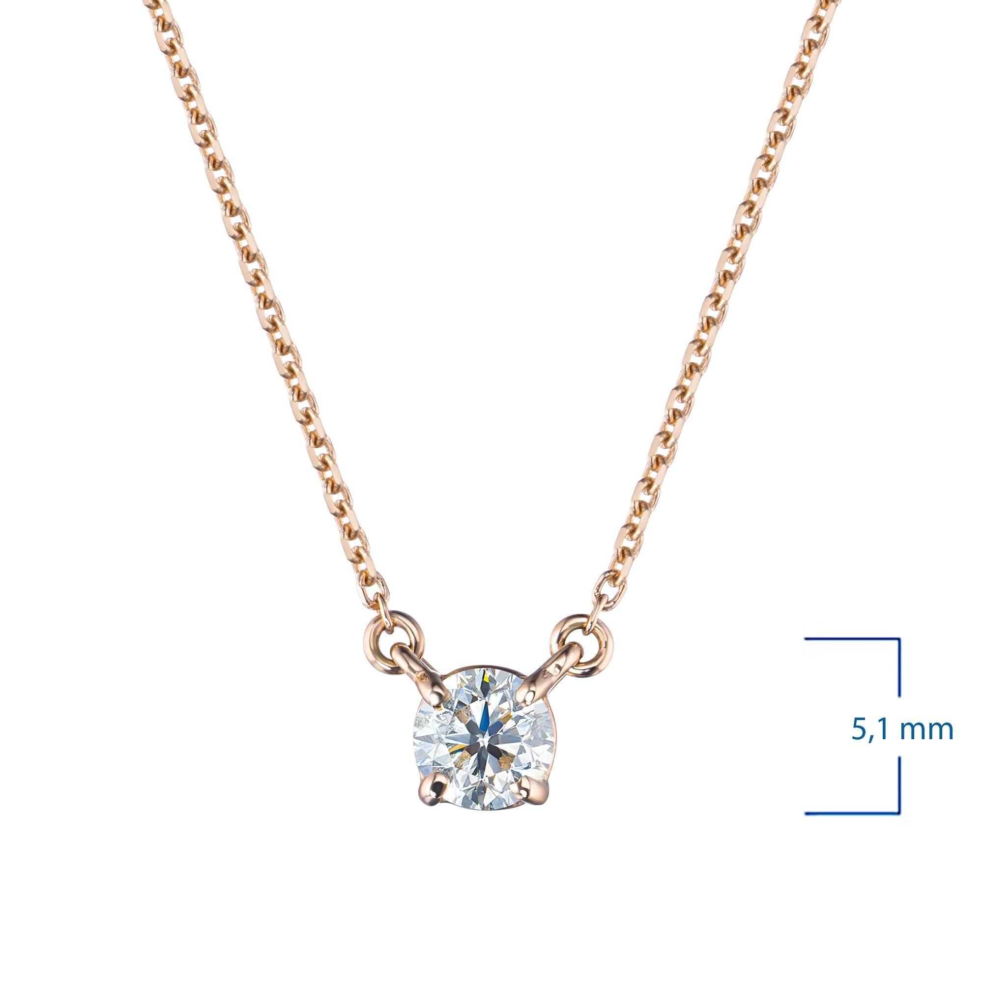14K Yellow Gold Necklace with 1 Round-Cut Lab-Created Diamond 0.4