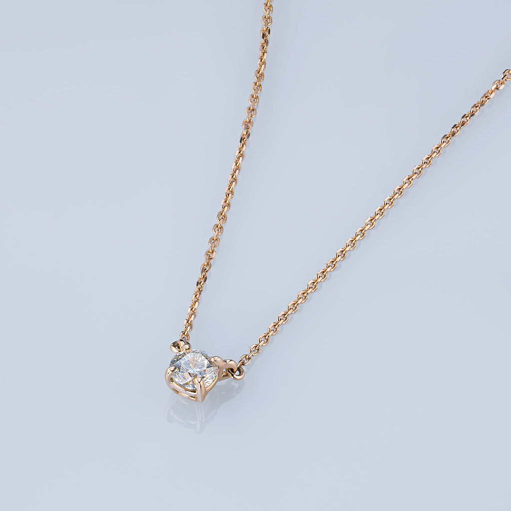 14K Yellow Gold Necklace with 1 Round-Cut Lab-Created Diamond 0.4