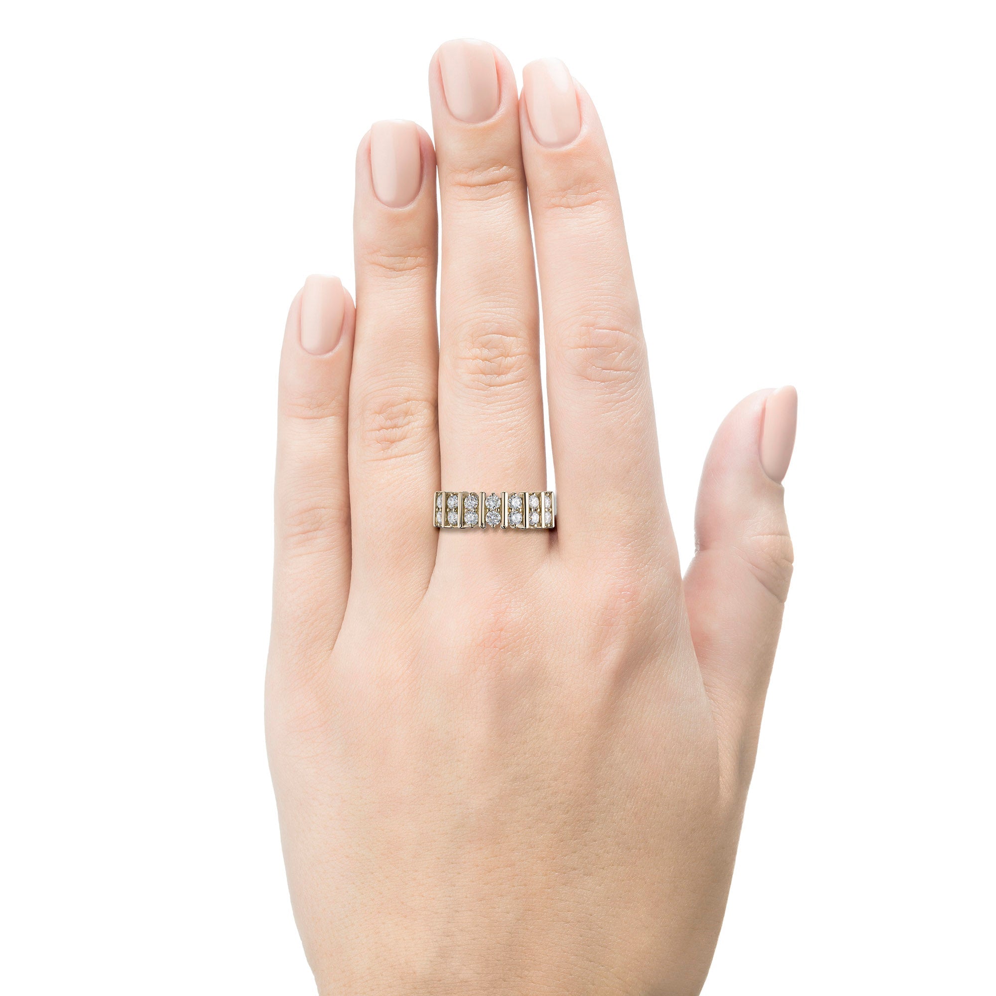 14K Yellow Gold Ring with 14 Round-Cut Lab-Created Diamonds 0.733