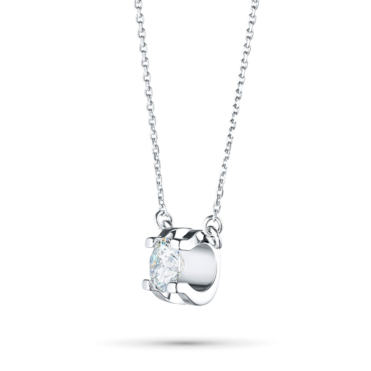 14K White Gold Necklace with 1 Round-Cut Lab-Created Diamond 0.33