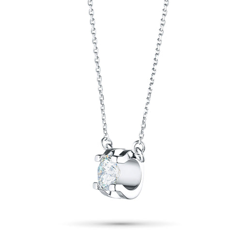 14K White Gold Necklace with 1 Round-Cut Lab-Created Diamond 0.33