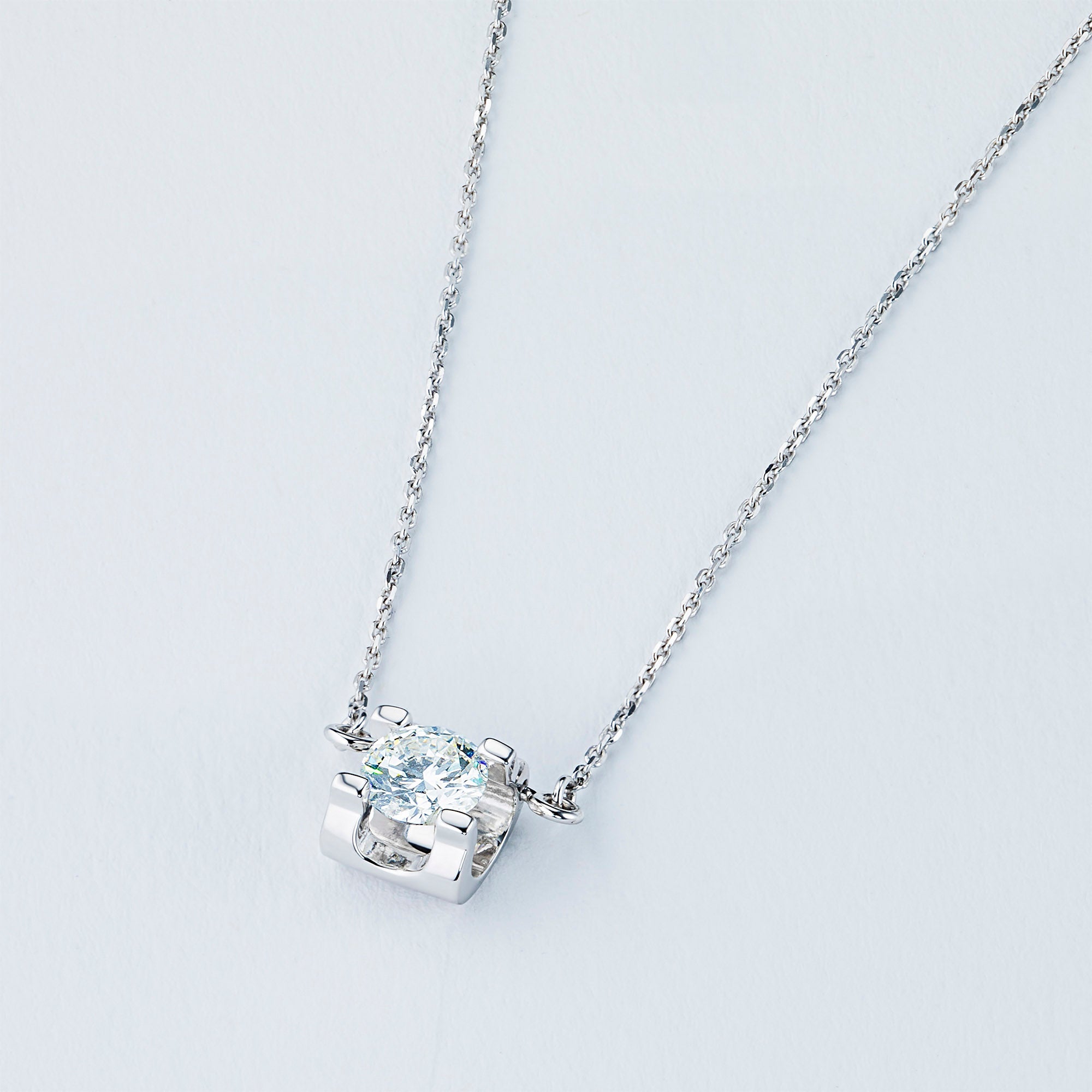 14K White Gold Necklace with 1 Round-Cut Lab-Created Diamond 0.33