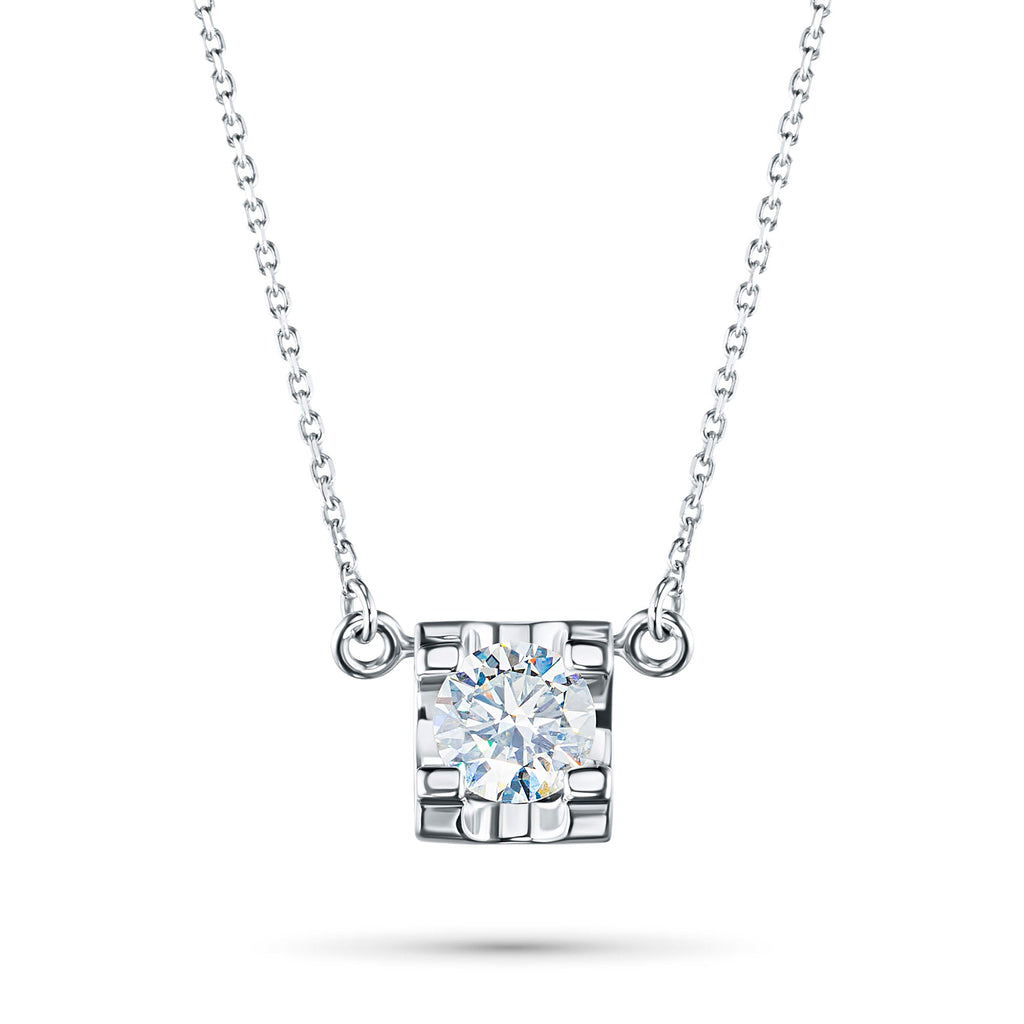 14K White Gold Necklace with 1 Round-Cut Lab-Created Diamond 0.33