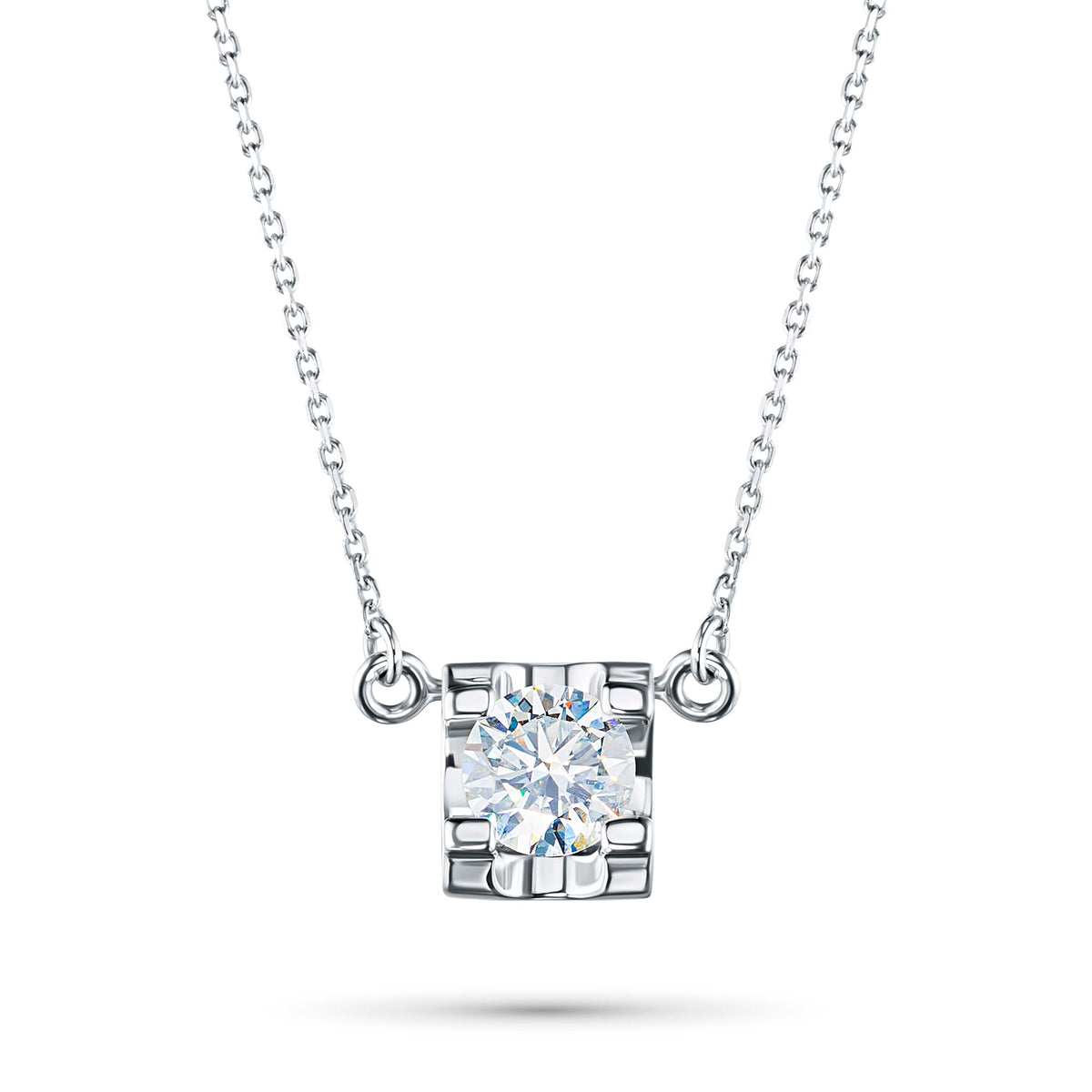 14K White Gold Necklace with 1 Round-Cut Lab-Created Diamond 0.33