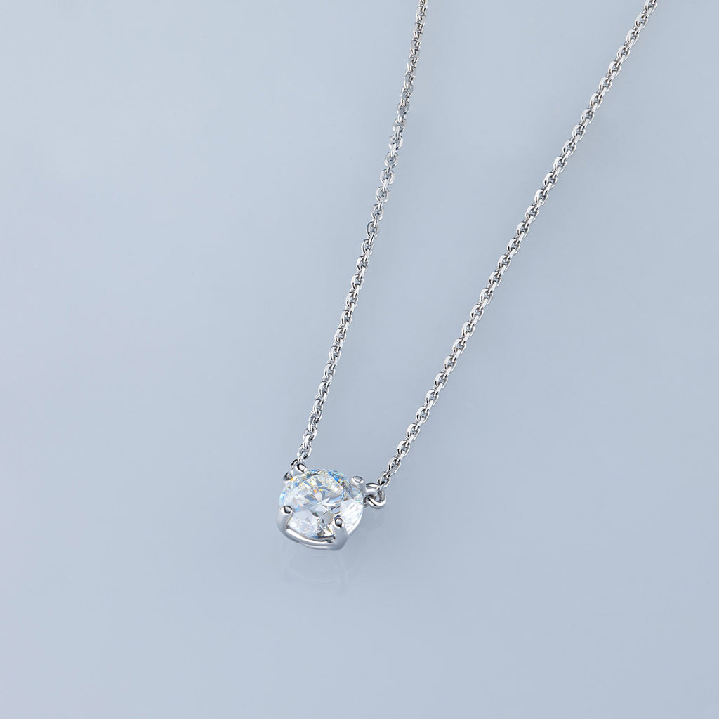 14K White Gold Necklace with 1 Round-Cut Lab-Created Diamond 0.4 CT.TW