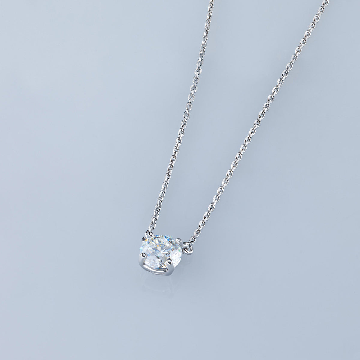 14K White Gold Necklace with 1 Round-Cut Lab-Created Diamond 0.4 CT.TW
