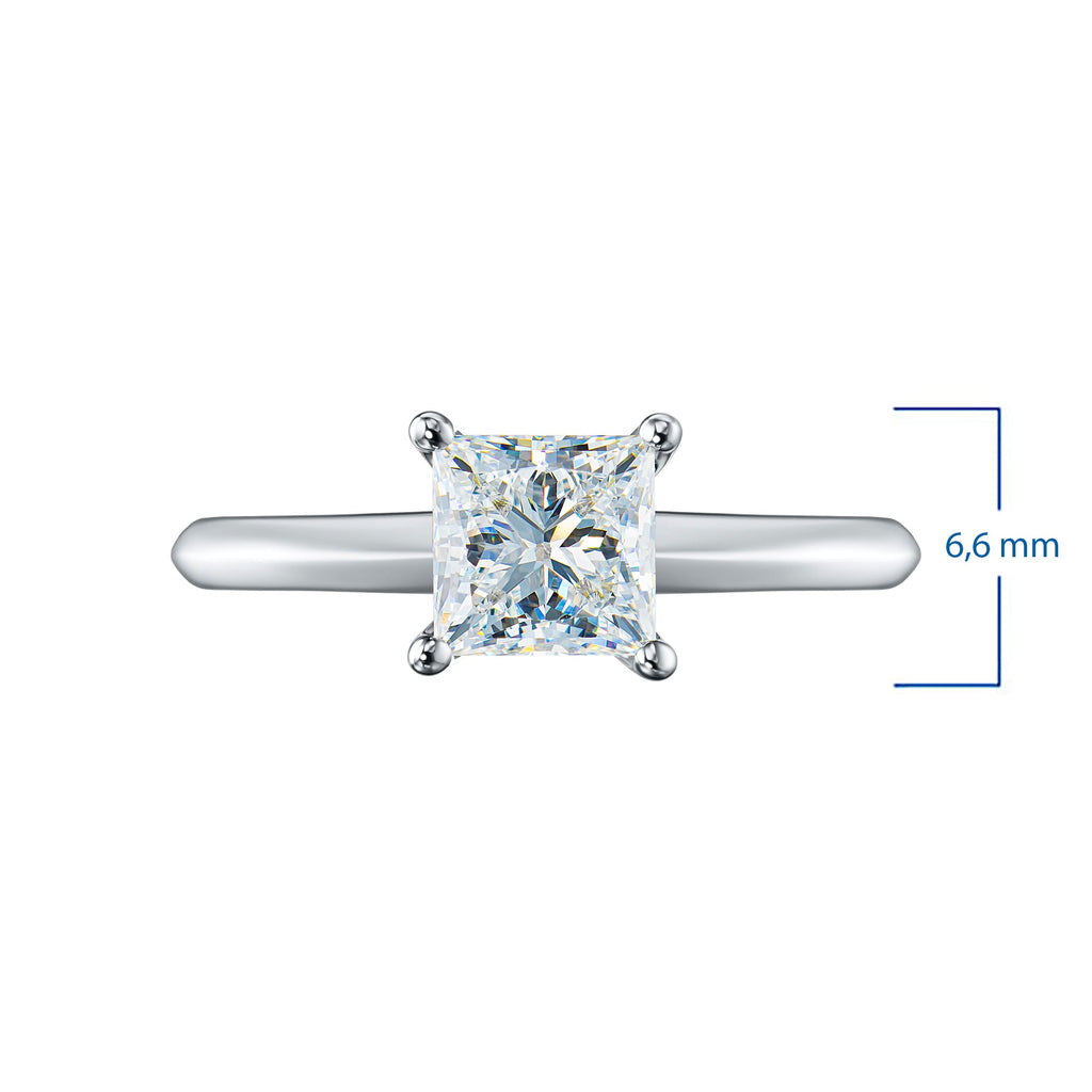 14K White Gold Ring with 1 Princess-Cut Lab-Created Diamond 1.035