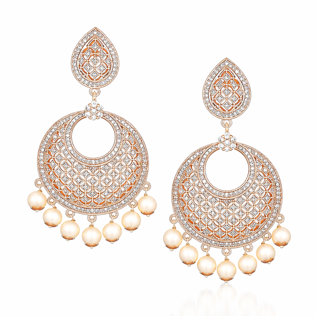 Rose Gold Chandbali Earrings with Pearls