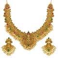 Gold Temple Jewelry Set with Goddess Laxmi